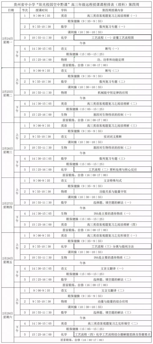 阳光校园空中黔课小学课程表 阳光校园空中黔课1-8年级课程汇总