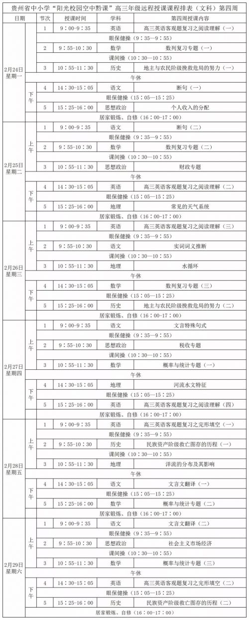 阳光校园空中黔课小学课程表 阳光校园空中黔课1-8年级课程汇总